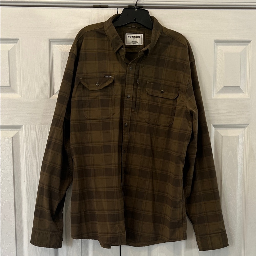 PONCHO Men's Brown Plaid Shirt Jacket